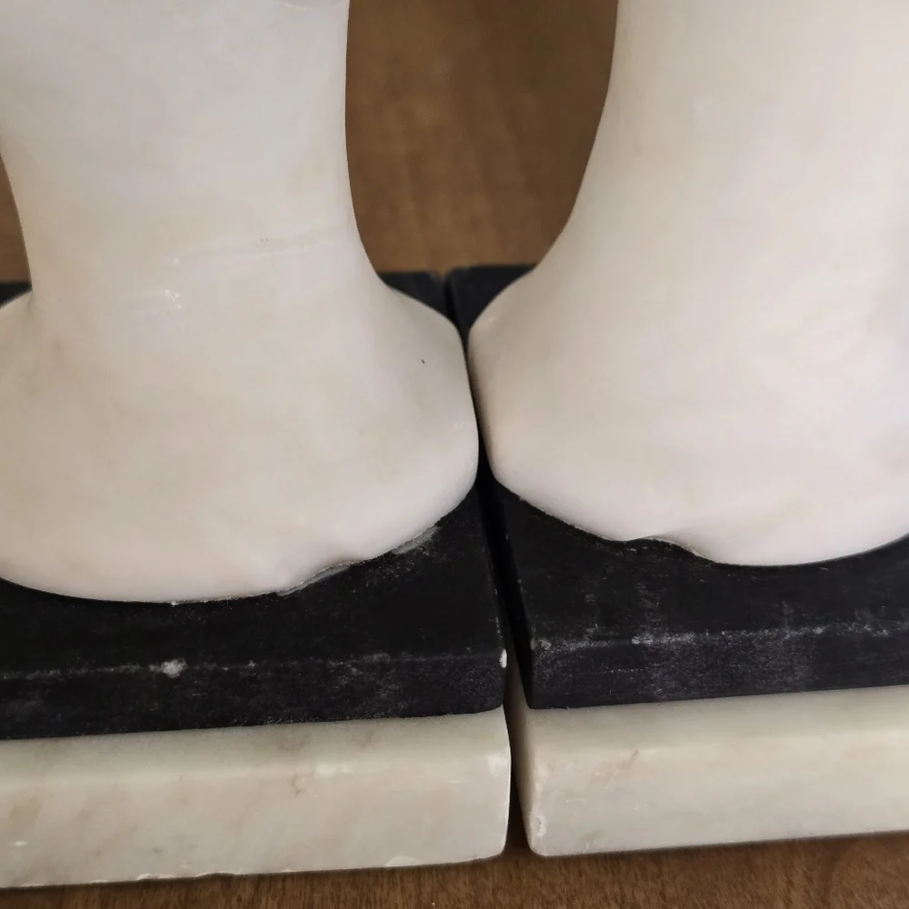 Vintage Italian Alabaster Bust Bookends – Mid Century Modern Shelf Decor” - Picture 9 of 10